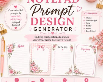 Notepad Design Prompt-Generator | Design Prompt Vorlage | Notepad Prompts | Digitale Design-Hilfe | Kreative Ressourcen