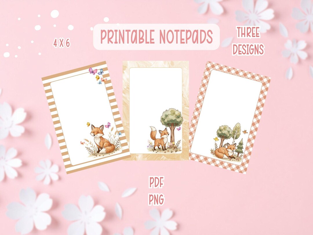 Notelets With Fox Pattern Red Fox Notepad Printable Bundle | Fox Printable Stationery | Cute Fox ...