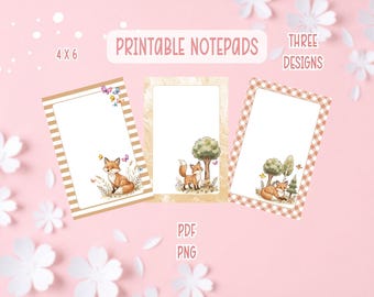 Rotfuchs Notizblock Printable Bundle | Fuchs Printable Briefpapier | Niedliche Notizblöcke zum Ausdrucken