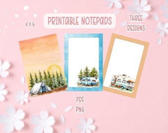 Camping Notizblock Printable Bundle | Campout druckbare Briefpapier | Camping Anhänger druckbare Notizblöcke | Zelt Notizblock PDF PNG