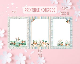 Mallard Ducks Printable Notepads | Cute Ducks Printable Stationery | Mallard Notepads PDF