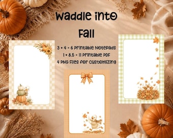 Fall Duck Notepad Printable Set | Cute Autumn 4x6 Notepad Designs | Pumpkin & Duck Stationery | Digital Download
