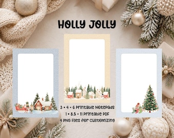 Christmas Notepad Templates | 4x6 Printable Notepads | Holly Jolly Holiday Stationery | Digital Download