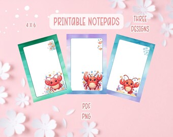Kawaii Lobster Notepad Printable Bundle | Cute Lobster Printable Stationery | Lobster Cutting Notepads