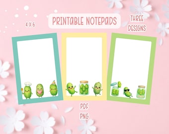 Pickles Notizblock Printable | Niedliches Essiggurken Briefpapier | "Happy Pickle ""Geburtstagskarten"" Druck."