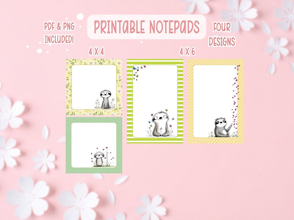 Sloth Notepad Printable Bundle | Cute Sloth Printable Notepad ...