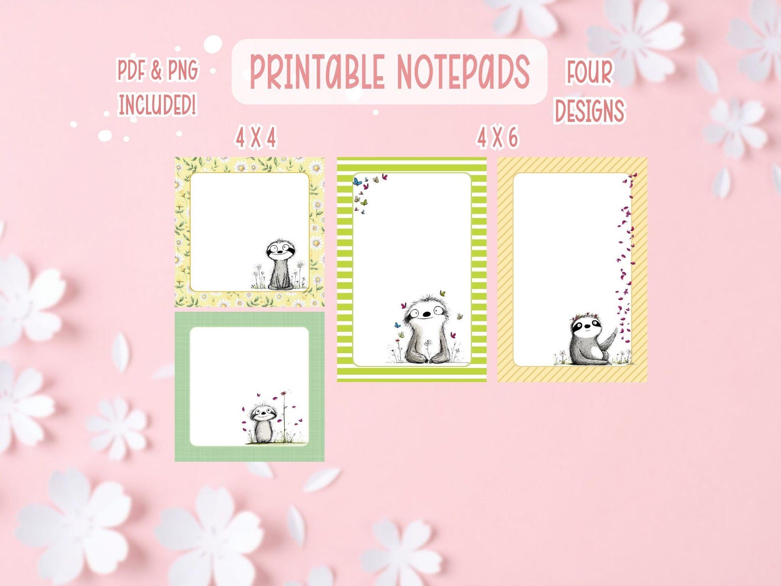 Sloth Notepad Printable Bundle | Cute Sloth Printable Notepad ...