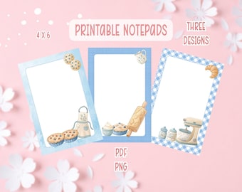 Baking Notepad Printable Bundle | Kitchen Printable Stationery | Blender Cutting Notepads | Blueberry Pie Notepads PDF PNG