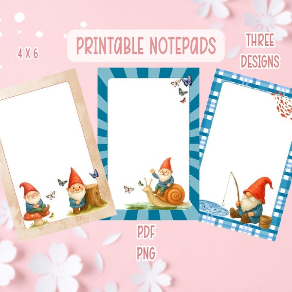 Gnomes Printable Notepads | Cute Gnomes Notepads | Gnomes Notepads PDF PNG