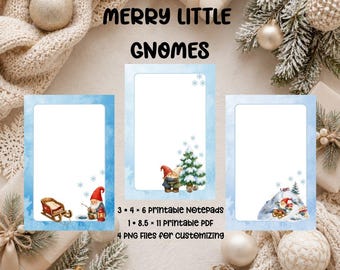 Christmas Gnome Notepad Templates | 3 Printable Holiday Notepads | 4x6 PDF + PNG | Winter Christmas Stationery