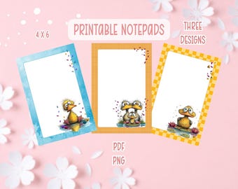 Quirky Ducks Notizblock zum Ausdrucken | Enten Printable Briefpapier | Niedliche Enten schneiden Notizblöcke