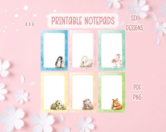 Cute Animals Notepad Printable | Baby and Mom Animals Printable Stationery | Animals Notepads | PDF PNG