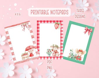 Mäuse und Erdbeeren Printable Notepads | Notizblöcke mit Erdbeeren und Mäusen zum Ausdrucken | Niedliche Notizblöckchen Erdbeere und Maus