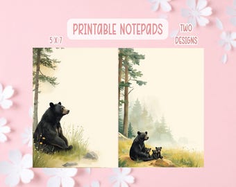 Bear Printable Notepad | Black Bears Printable Stationery | Printable Notepads | Commercial License