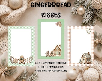 Gingerbread Christmas Notepad Templates | 3 Printable Holiday Notepads | 4x6 PDF + PNG | Christmas Stationery