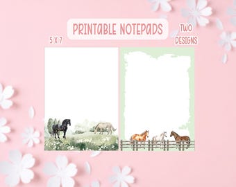 Horse Printable Notepad | Horse Printable Stationery | Printable Notepads | Commercial License