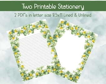 Papier listowy Clover do druku - Papier listowy Clover - Pobieranie cyfrowe - Uroczy papier listowy z koniczyną