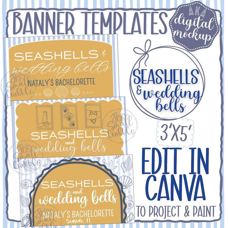 Editable Shell Template Editable Banner Templates - Seashells & Wedding Bells - Banner Mockup ...