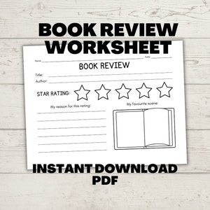 Book Review Worksheet - Book Report  Instant Download PDF - Library Activity - Elementary School Reading Page - Teacher Downloads