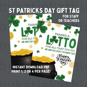 Dzień Świętego Patryka do wydrukowania - Prezent z etykietą na loterię - Prezent dla nauczycieli - Shamrock Employee Appreciation Instant Download
