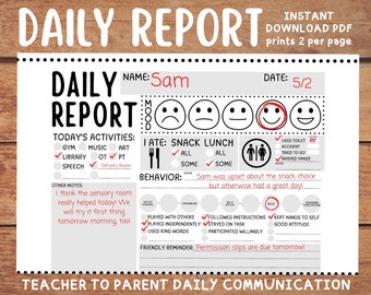 Daily Student Report - IEP Teacher Parent Communication - Instant Download PDF - Behavior Report - School Summary - Special Education Form