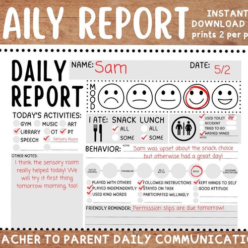 Daily Student Report IEP Teacher Parent Communication Etsy