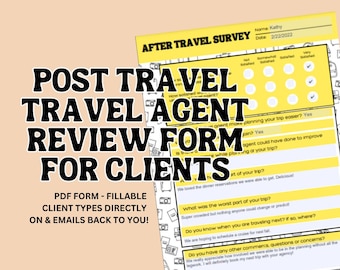 Travel Agent Client Review Post Travel Form - Fillable PDF Digital Download - Trip Advisor Feedback - After Travel Survey