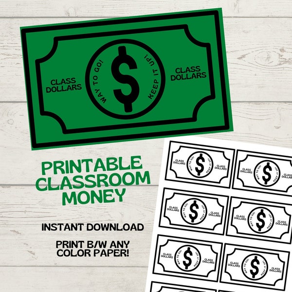 Classroom Money PDF Printable - Easy Classroom Rewards - Fake Money - School Behavior Incentives - Teacher Resources Instant Download