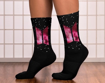 BTS Galaxy Socks - Pink & Blanket Space Galaxy Bangtan Group Socks - Kpop Tall Socks Merch