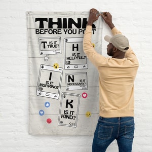 THINK Flag for Classrooms - Social Media Bullying - Antibully Poster - Internet Safety - Workplace Rules - High School Class Decoration