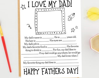All About My Dad PDF Printable Fathers Day Worksheet for Kids - Papa & Uncle Fathers Day Fill in the Blank Mad Libs Classroom Activity