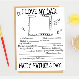 All About My Dad PDF Printable Fathers Day Worksheet for Kids Papa & Uncle Fathers Day Fill in the Blank Mad Libs Classroom Activity image 1