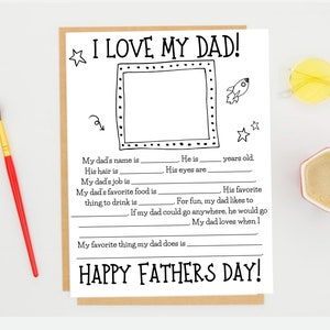 All About My Dad PDF Printable Fathers Day Worksheet for Kids - Papa & Uncle Fathers Day Fill in the Blank Mad Libs Classroom Activity