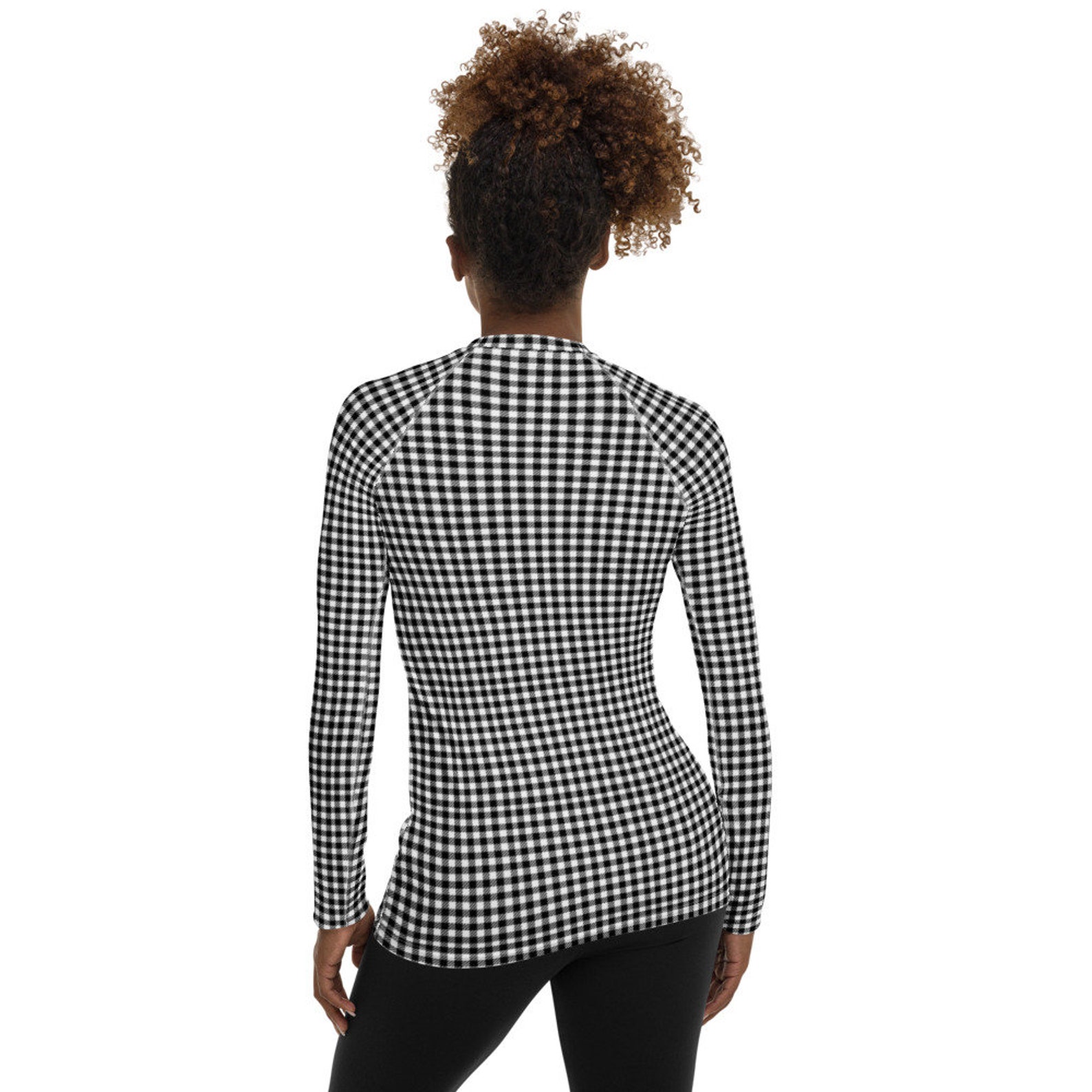 Women's Gingham Rash Guard Black and White Check Swim Etsy