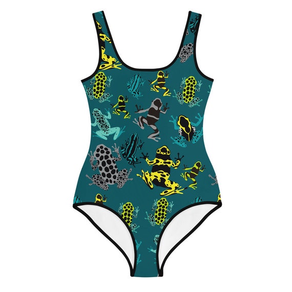 Poison Dart Frog Swimsuit - Tween Modest One Piece - Tropical Colorful Frog  Swimming Suit for Preteens - Bathing Suit w Bright Color Frog