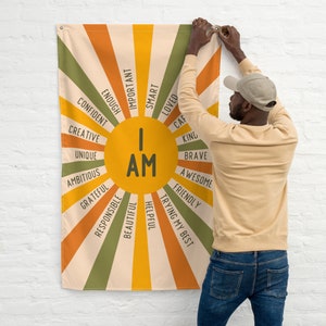 I Am - Positive Affirmation Flag - I am Statements - Morning Mantra - Playroom Decor - Classroom Poster - Boho Fabric Wall Hanging