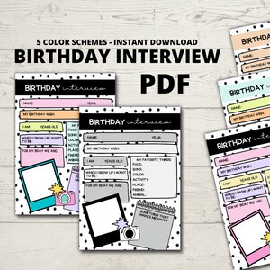 Birthday Interview PDF Download - Kid's Birthday Tradition Keepsake - School Birthday Questionnaire - Birthday Party - Birthday Printables