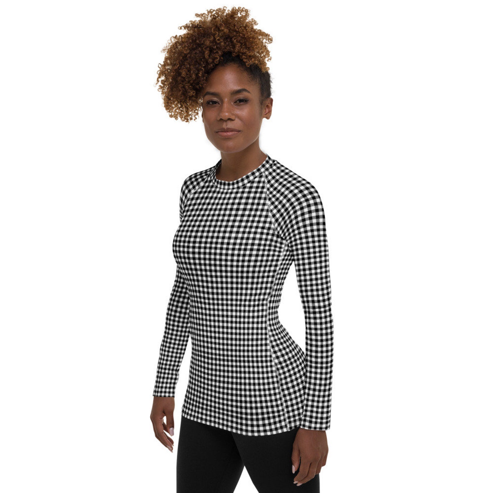 Women's Gingham Rash Guard Black and White Check Swim Etsy