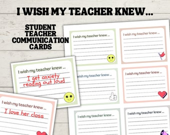 Student Teacher Check In PDF - I wish my teacher knew Comment Cards -  Classroom Communication for Students - School Activity