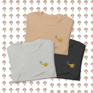 Magic Lamp Embroidered Tee - Unisex Crewneck Aladdin T-Shirt - A Whole New World Oil Lamp Genie Wishes Vacation Shirt - Princess Jasmine Tee