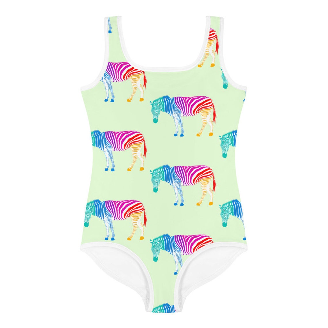 Zebra Kids Swimsuit Rainbow Zebra Bathing Suit Modest Mint Etsy