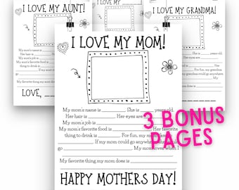 All About My Mom PDF Printable Mothers Day Worksheet for Kids - Grandma & Aunt Mothers Day Fill in the Blank Mad Libs Classroom Activity