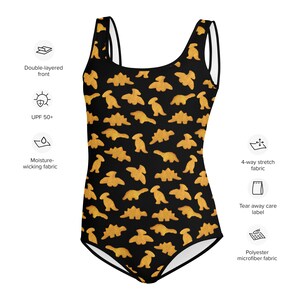 Dino Chicken Nuggie Swimsuit Youth Girls Swimming Suit Dino Chicken Nuggets Bathing Suit Dino Birthday Tween Modest Swim image 3