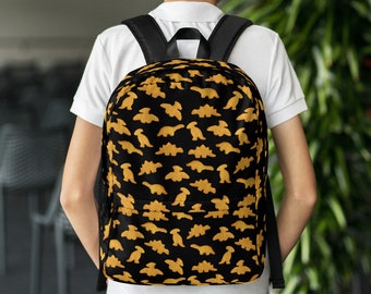 Dino Chicken Nugget Backpack - Bookbag for Teens - Funny Food Bag - Full Size Backpack with Pockets for Kids - Dinosaur Shaped Chicken Nugs