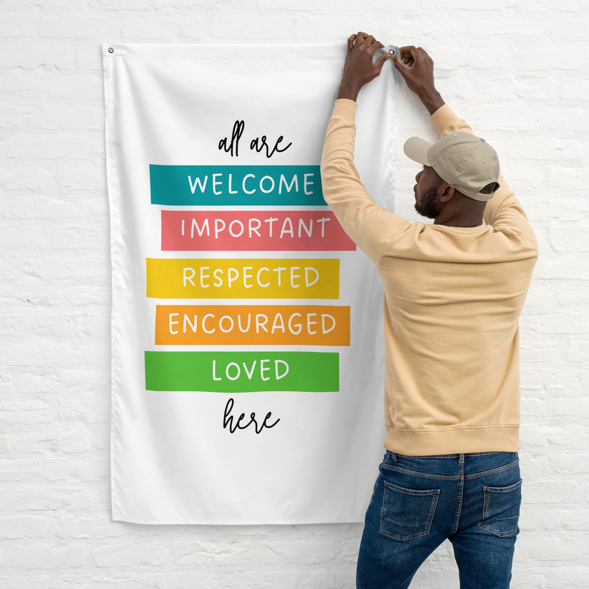All Are Welcome Here Flag - Indoor Wall Flag for Classrooms - Positive ...