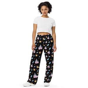 Magic Castle Loungewear Wide Leg Pants - Princess Castle - Wdw Outfit - Unisex Comfortable Pants - Princess Tiara - Travel Pants