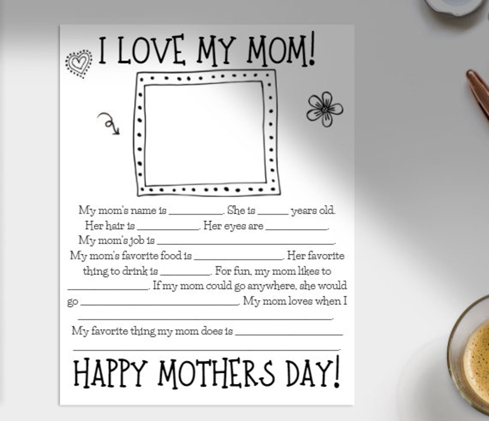 All About My Mom PDF Printable Mothers Day Worksheet for Kids Etsy