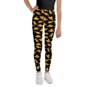 Dinosaur Chicken Nugget Youth Leggings - Dino Nuggies Loungewear - Comfortable, Funny Food Pants - Unisex Dino Nugs Leggings