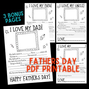 All About My Dad PDF Printable Fathers Day Worksheet for Kids Papa & Uncle Fathers Day Fill in the Blank Mad Libs Classroom Activity image 2
