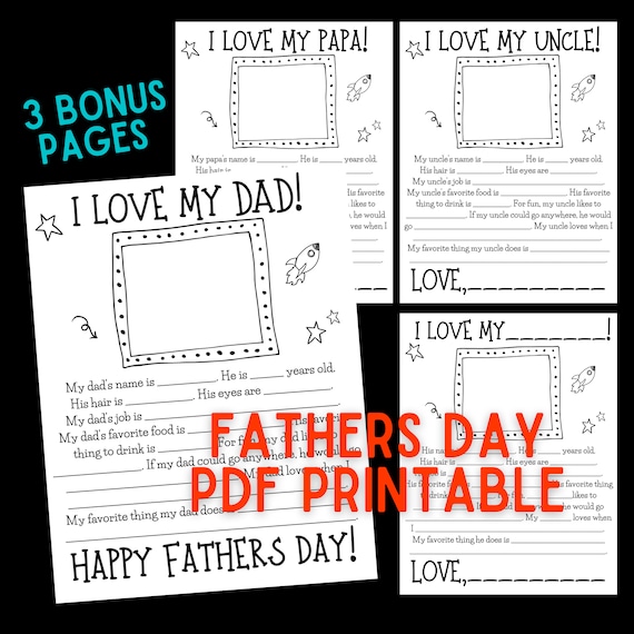 All About My Dad PDF Printable Fathers Day Worksheet for Kids - Etsy
